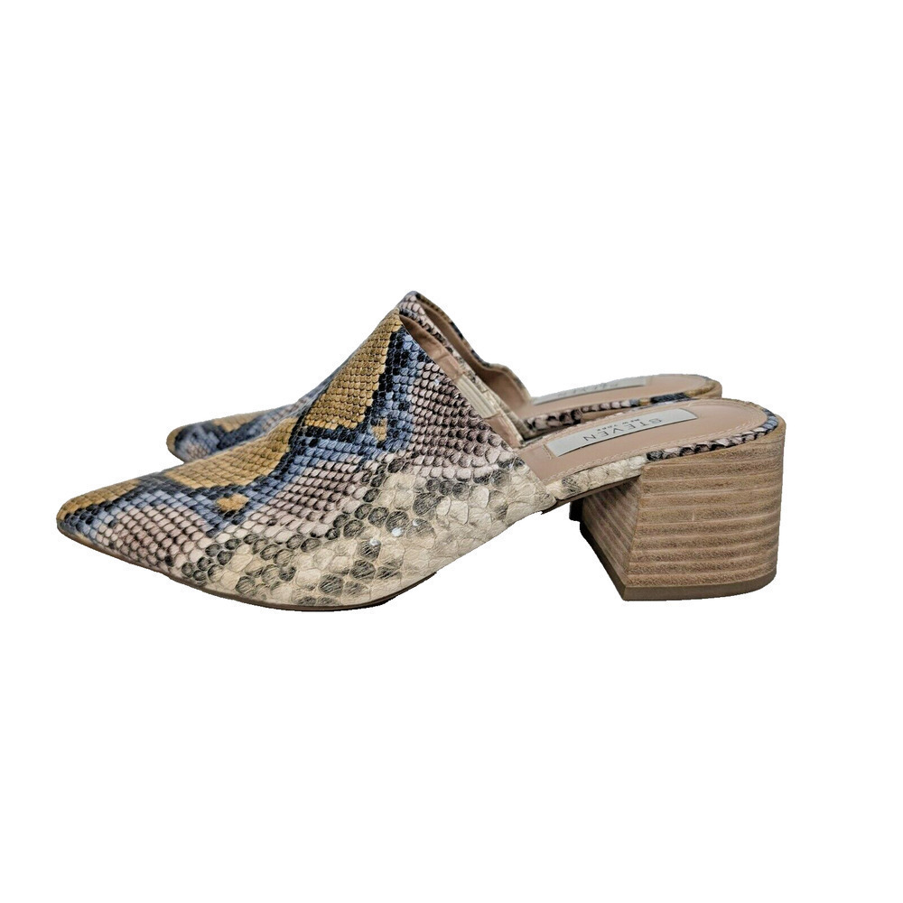 STEVEN NEW YORK Fedor Block Heel Slip On Mules Women’s Snake Print Sandals 8.5